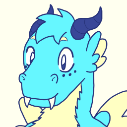 bust shot of my fursona, a blue and yellow fluffy dragon