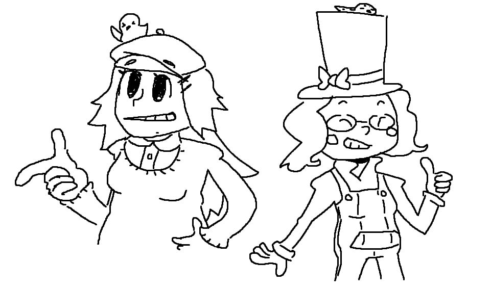 hollowtones and puzzlegamingnerd drawn as depicted in their professor layton talksprites