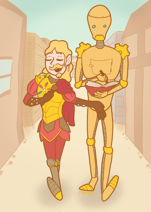 tary and doty from critical role walking down the streets of a desert town