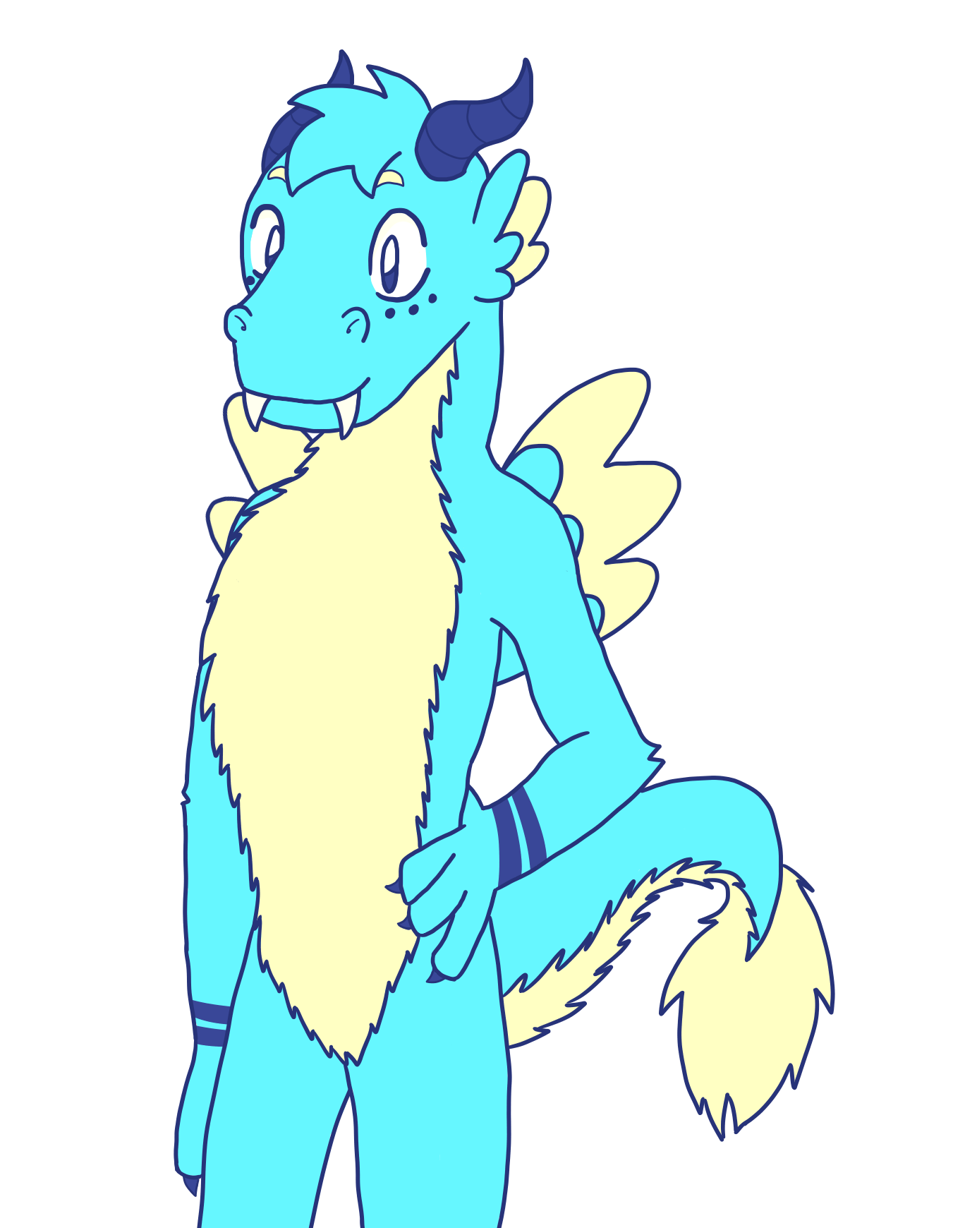 my fursona, a fluffy blue and yellow dragon